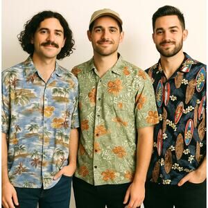 Lot of 3 VINTAGE y2k Hawaiian Shirts L 100% Rayon Button Down Island Tropical